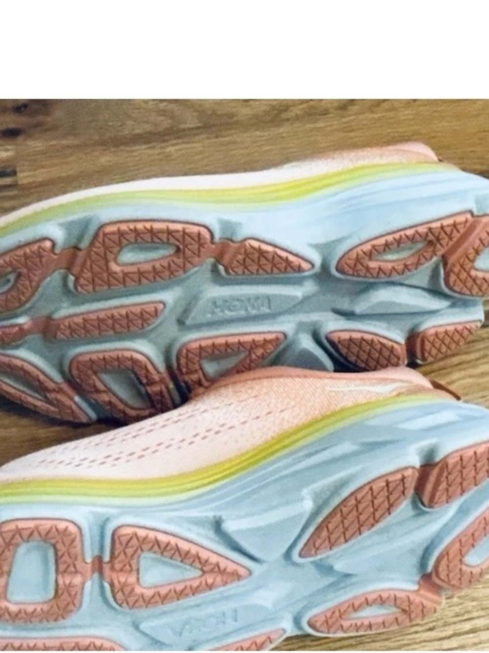 Hoka Women's Peach and Lime Running Shoes - Picture 5 of 5